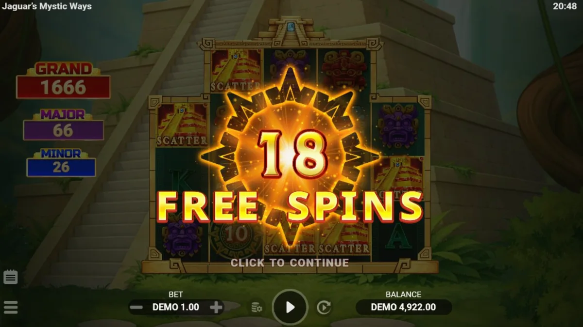 Tampilan visual slot Jaguar’s Mystic Ways dengan latar belakang kuil kuno dan hutan tropis.
